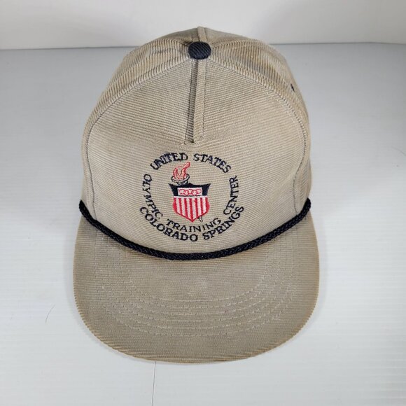 Vintage US Olympic Training Center Corduroy Cap Snapback Hat MADE IN USA Tan Bei - Picture 9 of 10